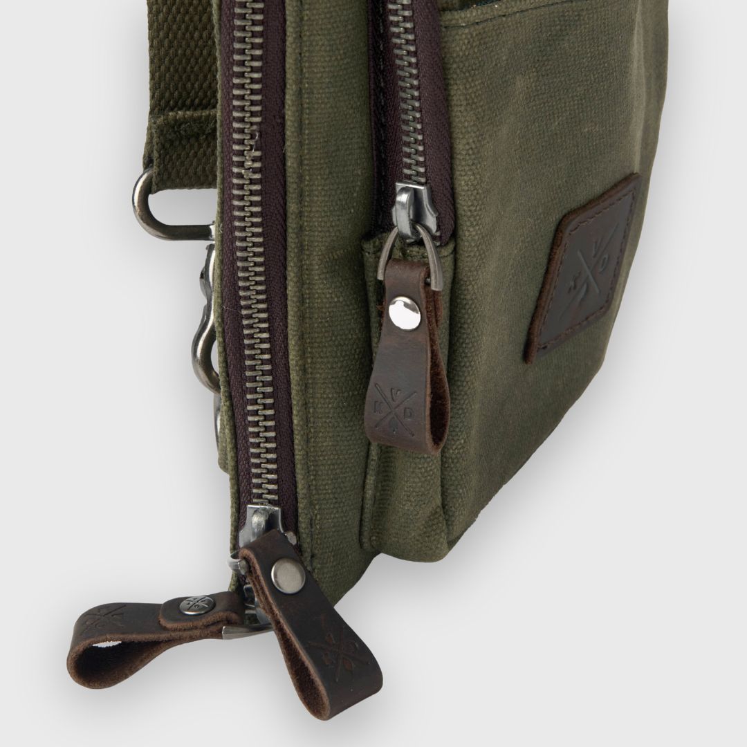 Tyne - Waxed Canvas Sling Crossbody Bag - Moss Green
