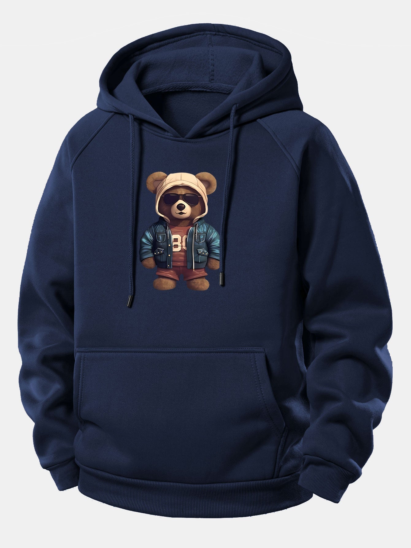 Bear In Leather Jacket Print Drawstring Hoodie