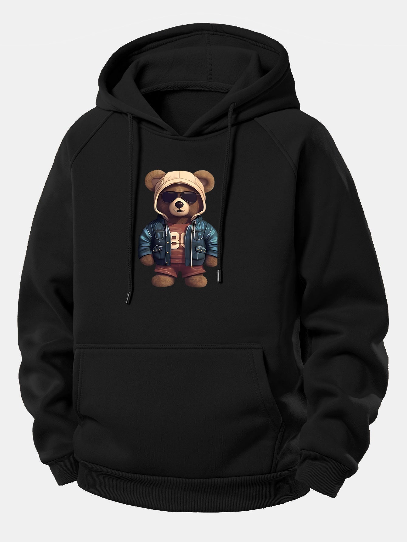 Bear In Leather Jacket Print Drawstring Hoodie