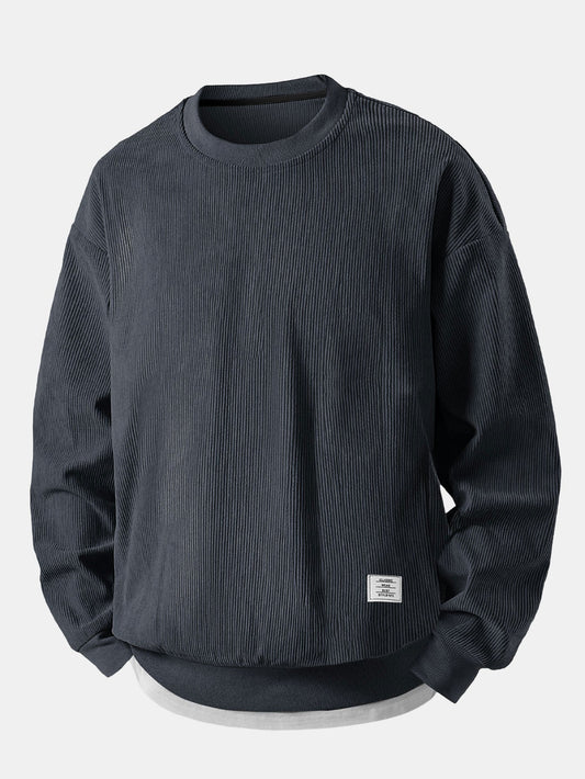 2 In 1 Crew Neck Stretch Corduroy Sweatshirt