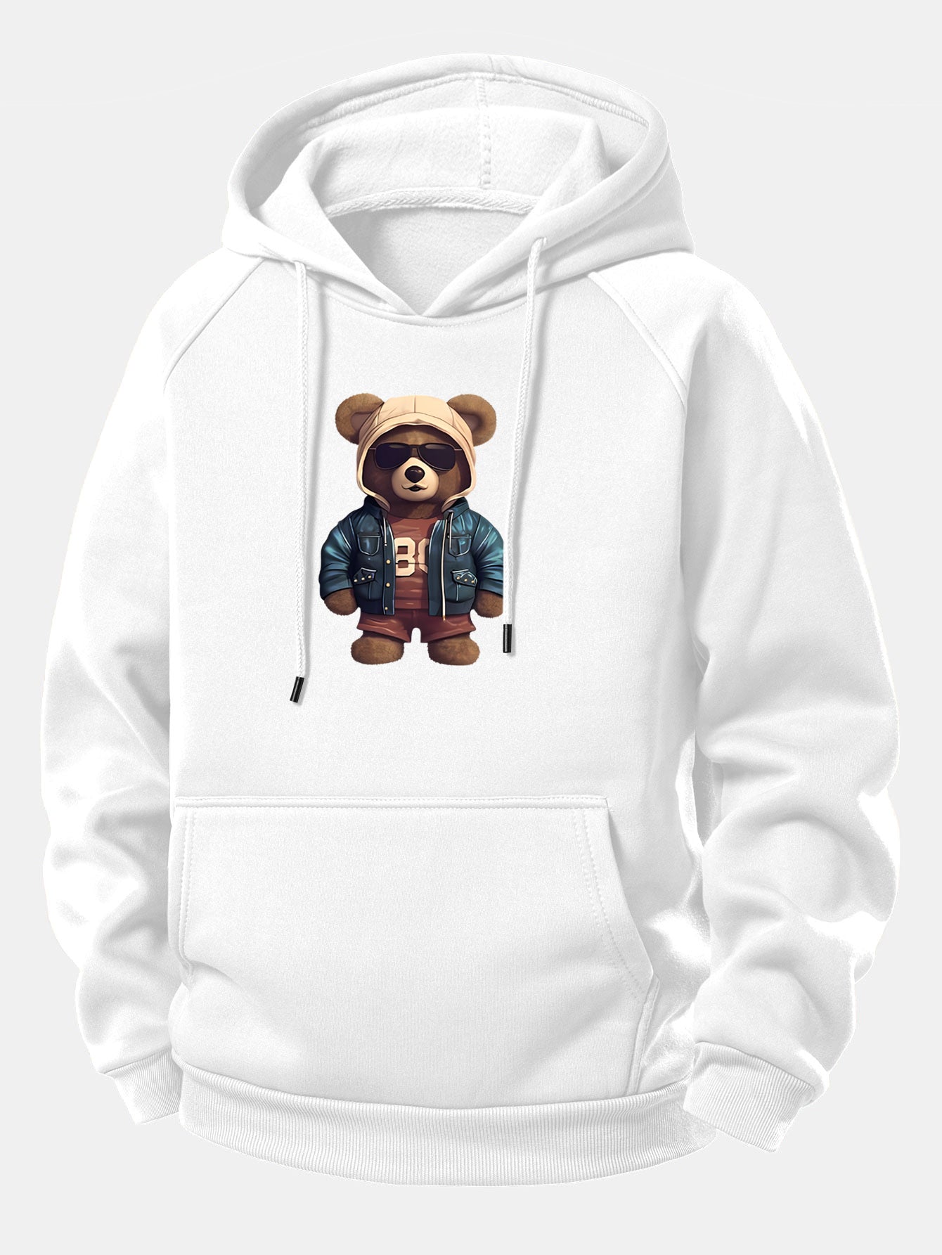 Bear In Leather Jacket Print Drawstring Hoodie
