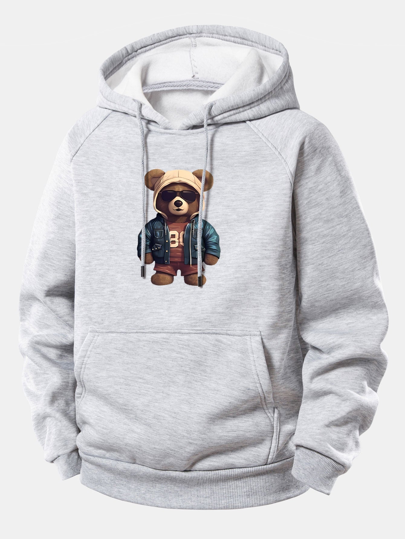 Bear In Leather Jacket Print Drawstring Hoodie