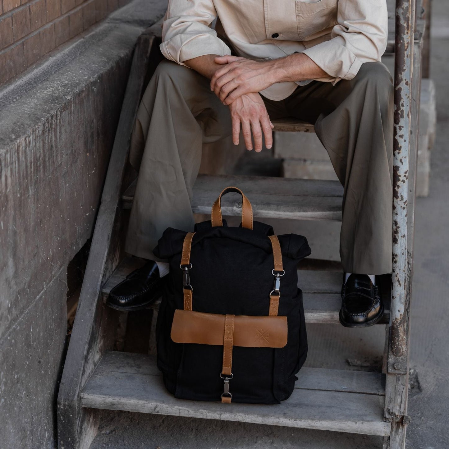 Tay - Canvas Rolltop Backpack - Black