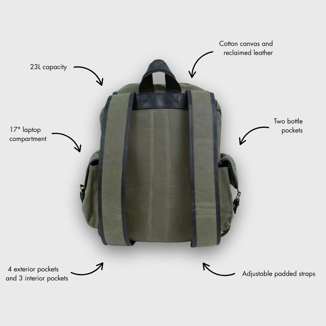 Lune - Waxed Canvas Backpack - Green