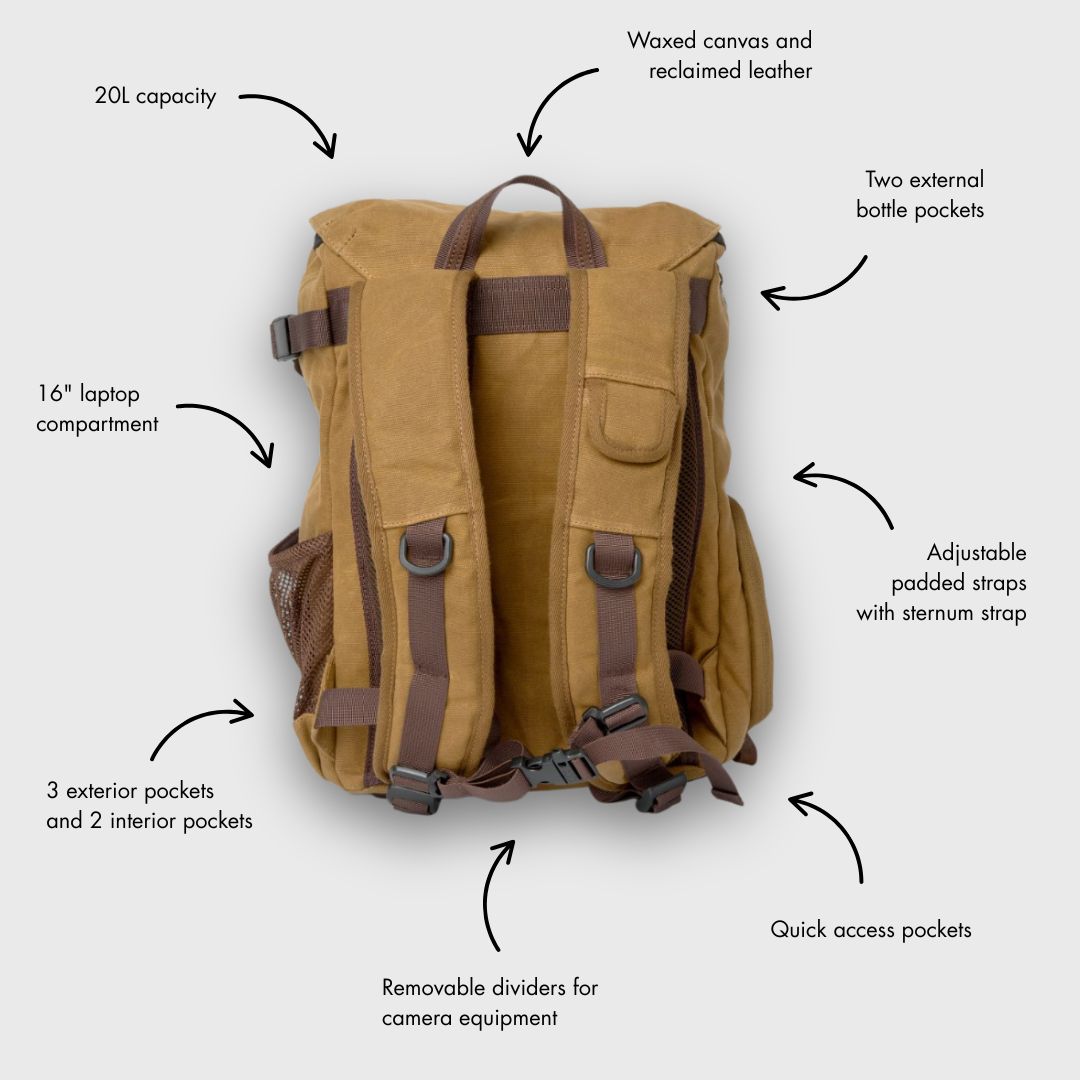 Roe - Waxed Canvas Adventure Backpack - Tan