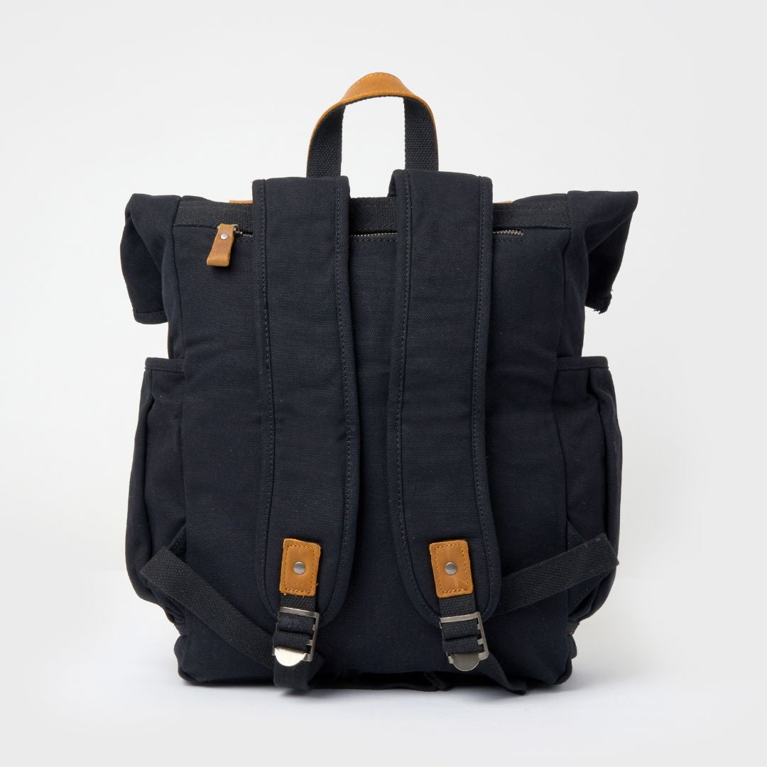 Tay - Canvas Rolltop Backpack - Black