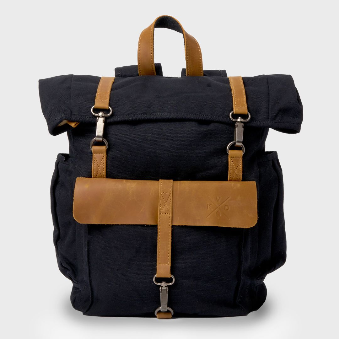 Tay - Canvas Rolltop Backpack - Black