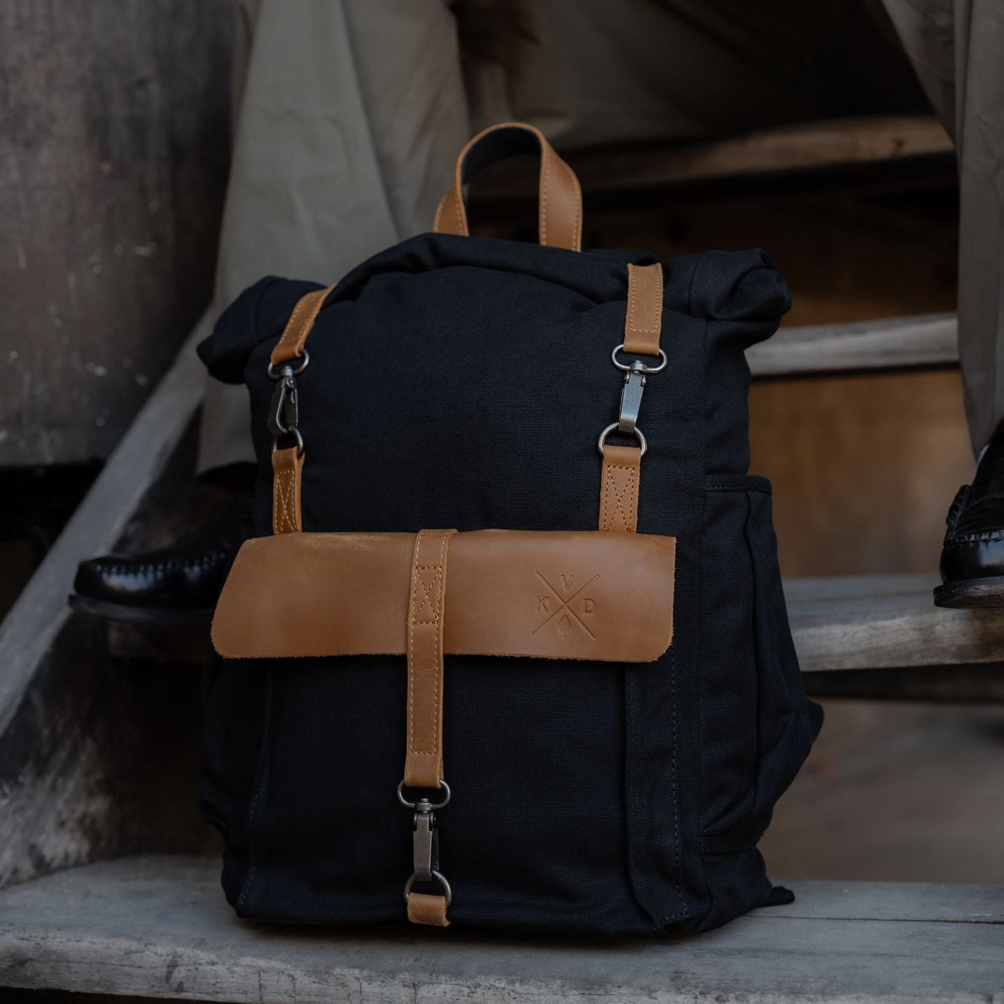 Tay - Canvas Rolltop Backpack - Black