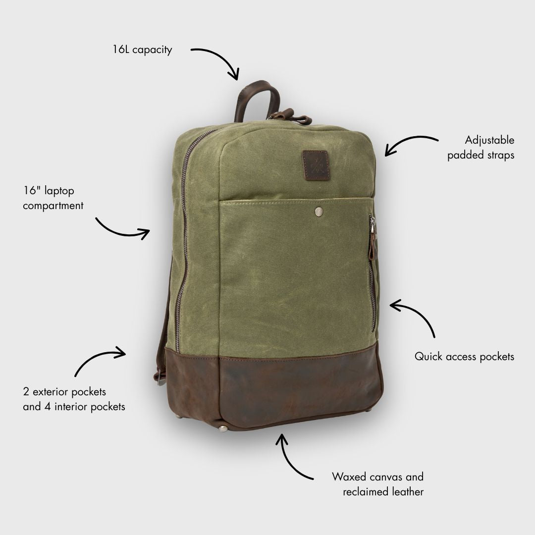 Eden - Waxed Canvas Backpack - Moss Green