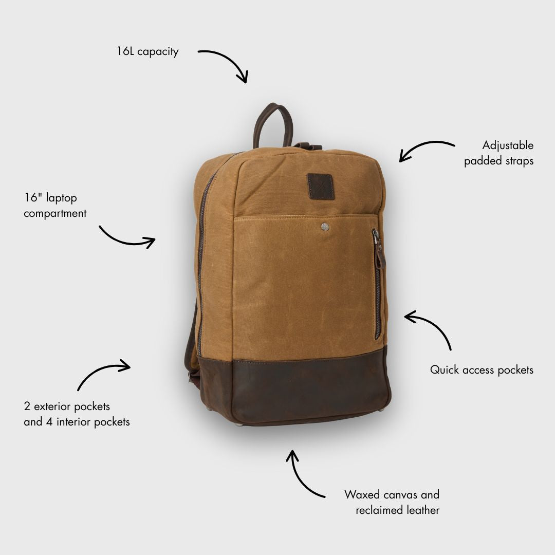Eden - Waxed Canvas Backpack - Tan