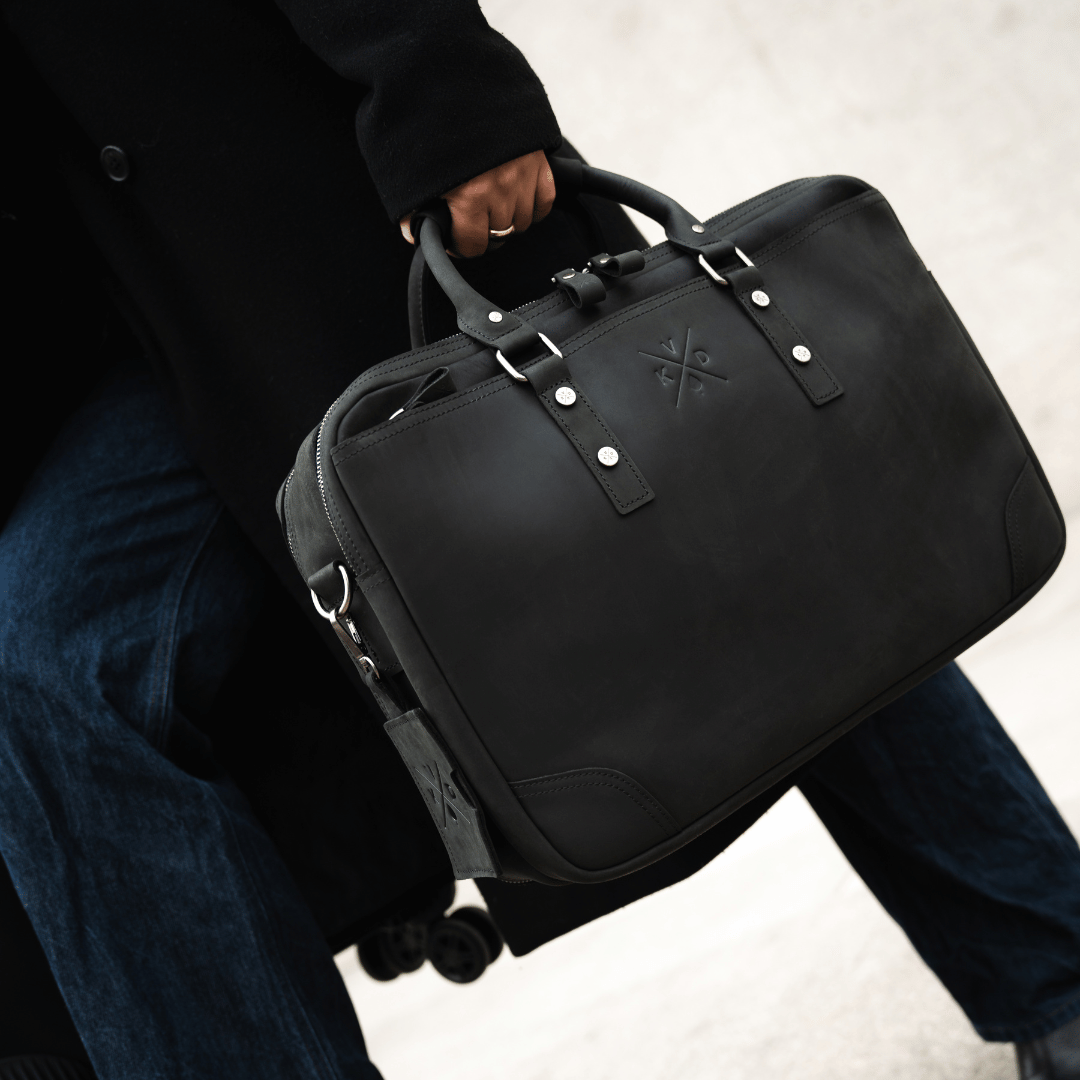Longford  - Reclaimed Leather Briefcase - Black