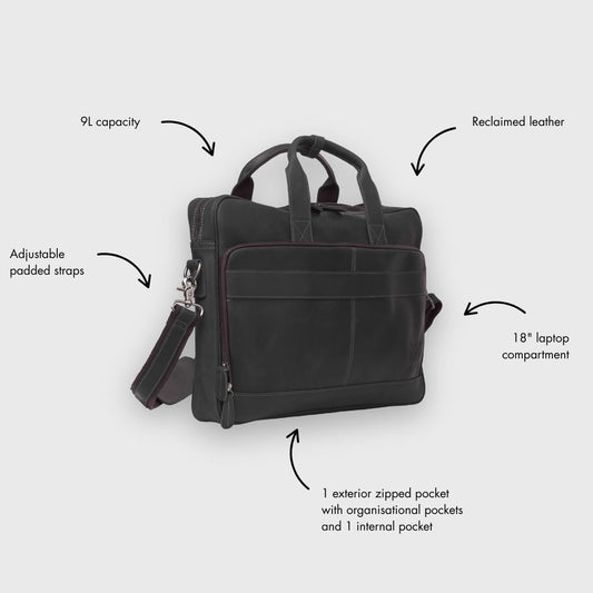 Manifold - Leather Messenger Bag - Black