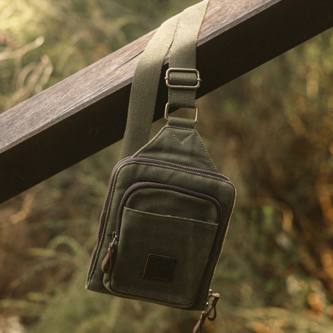 Tyne - Waxed Canvas Sling Crossbody Bag - Moss Green