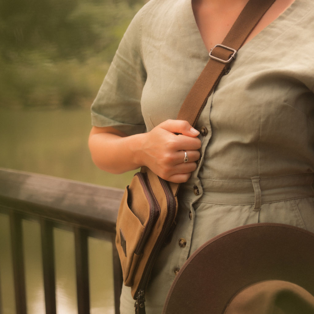 Tyne - Waxed Canvas Sling Crossbody Bag - Tan