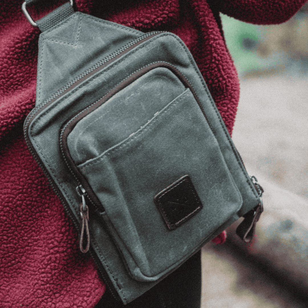 Tyne - Waxed Canvas Sling Crossbody Bag - Moss Green