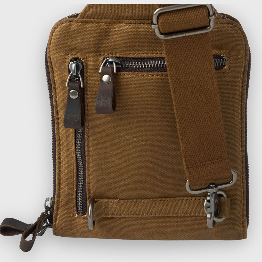 Tyne - Waxed Canvas Sling Crossbody Bag - Tan
