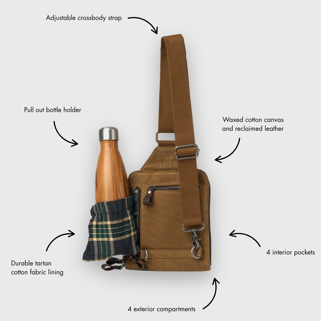 Tyne - Waxed Canvas Sling Crossbody Bag - Tan