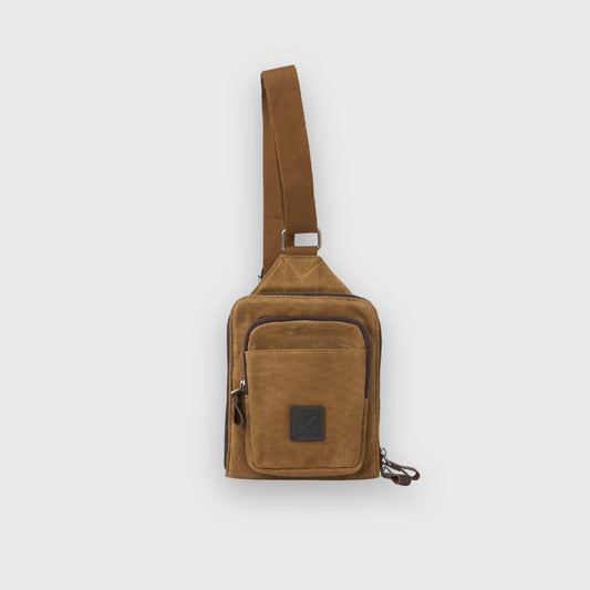Tyne - Waxed Canvas Sling Crossbody Bag - Tan