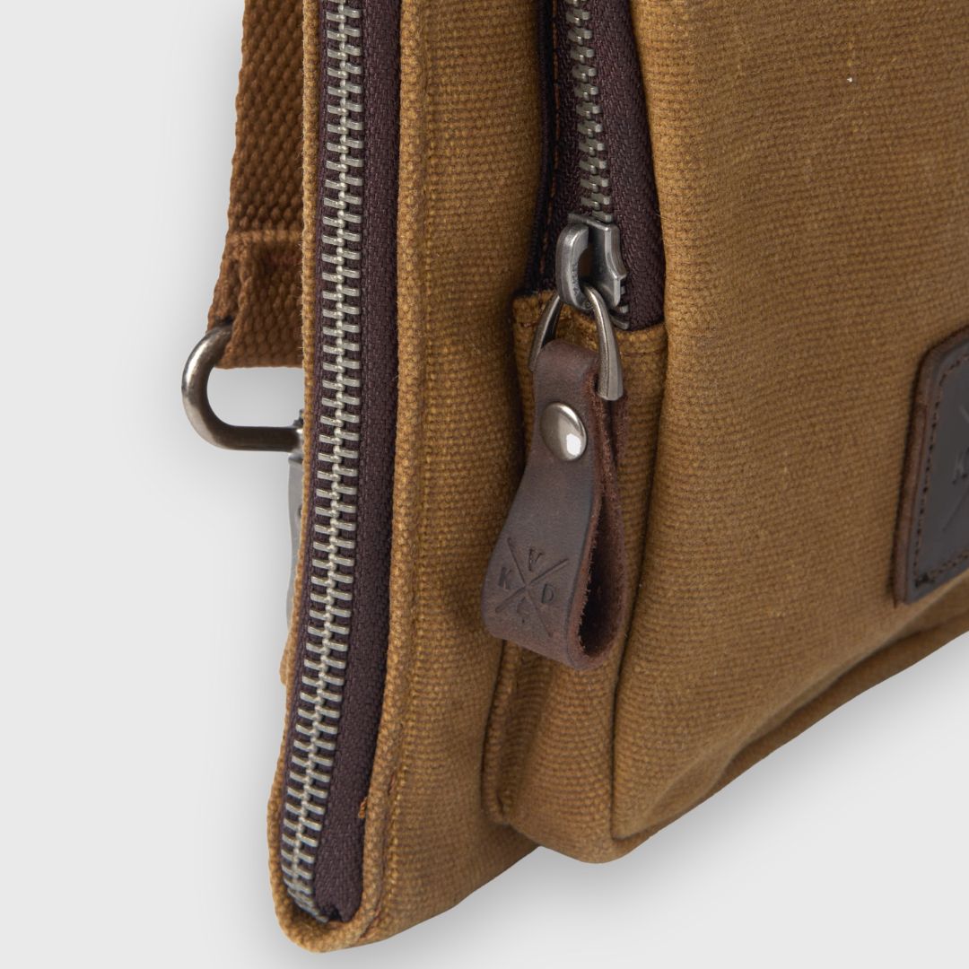 Tyne - Waxed Canvas Sling Crossbody Bag - Tan