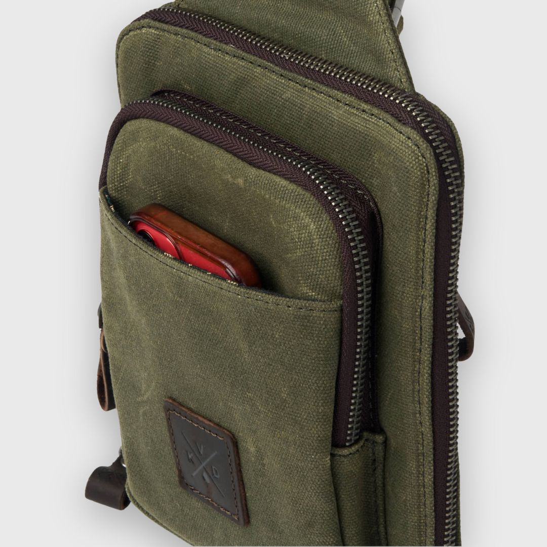 Tyne - Waxed Canvas Sling Crossbody Bag - Moss Green