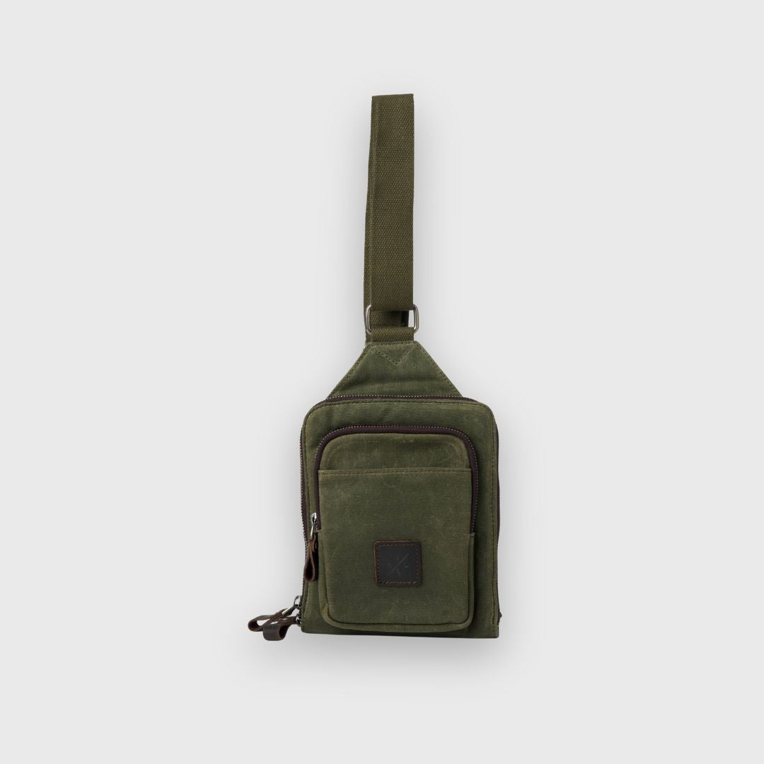Tyne - Waxed Canvas Sling Crossbody Bag - Moss Green