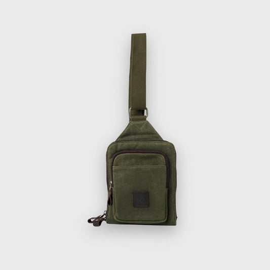 Tyne - Waxed Canvas Sling Crossbody Bag - Moss Green