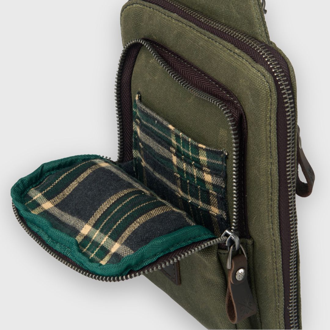 Tyne - Waxed Canvas Sling Crossbody Bag - Moss Green
